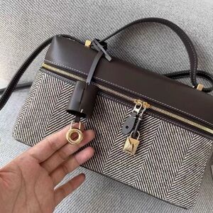 Loro Piana Brown & Cream Herringbone Leather-Trim Crossbody